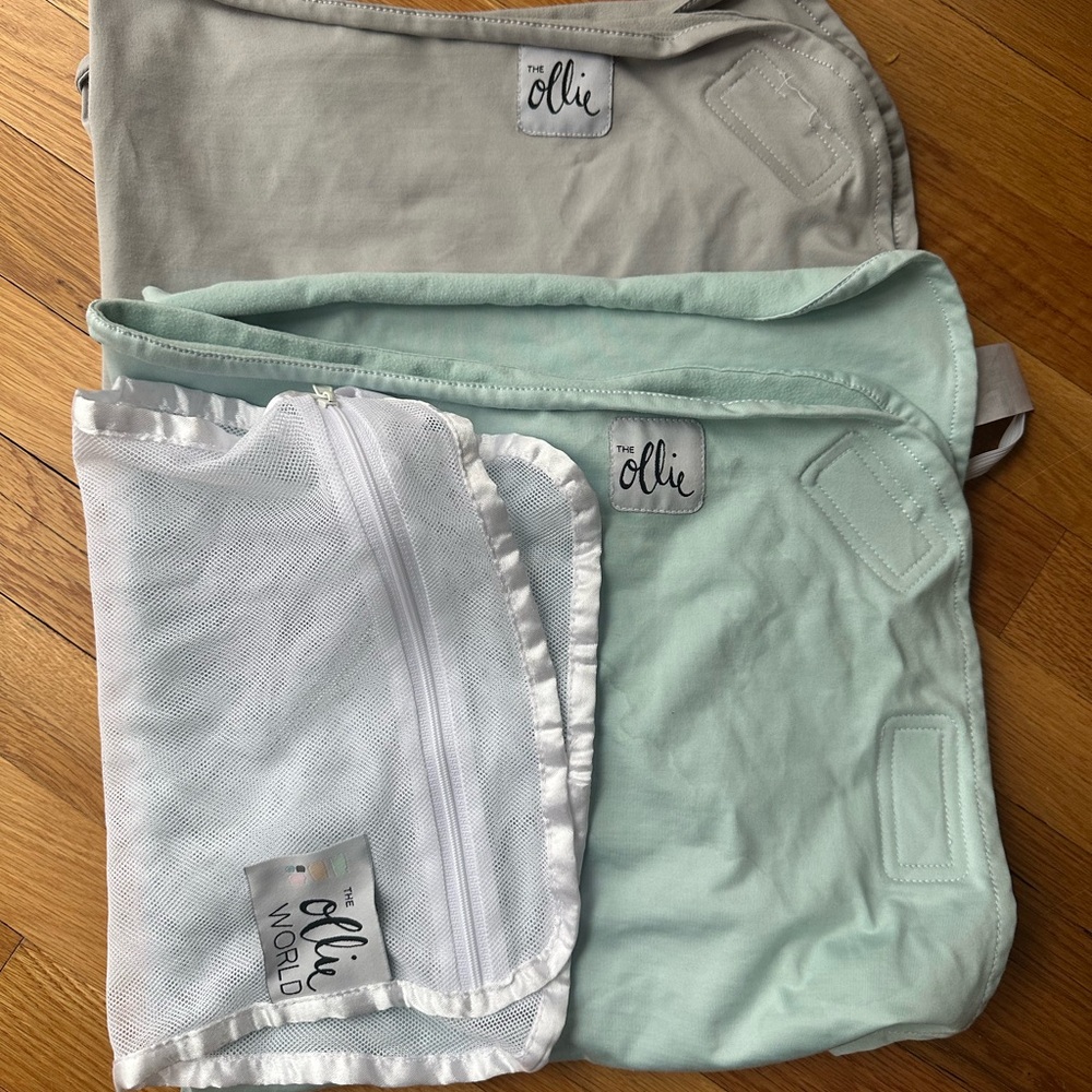 Ollie Swaddle Set (2) Mint and Gray PLUS Laundry Bag